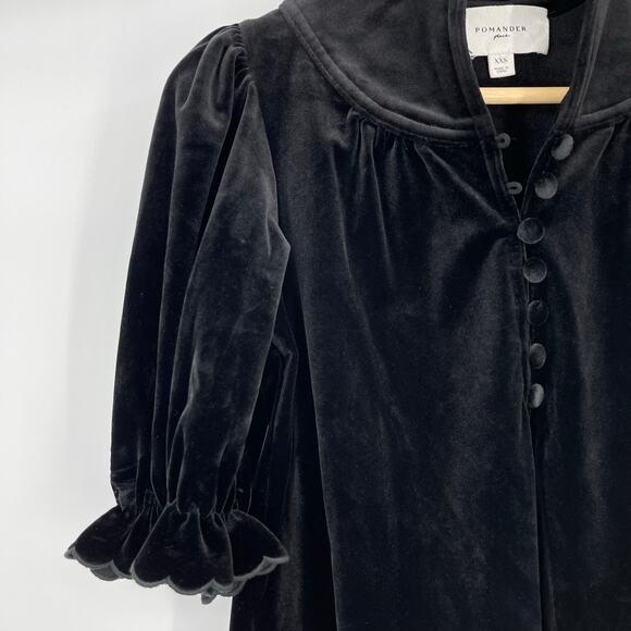 Pomander Place | Black Velvet Selena Blouse Victorian Puff Sleeve Top XXS - Picture 7 of 11